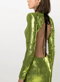 sequined open-back dress in lime green