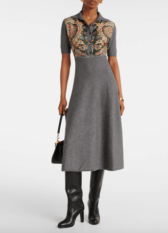 Paisley silk-trimmed polo dress