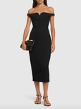 Off-the-shoulder black midi dress