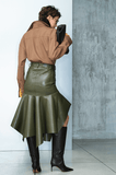 panelled fishtail green skirt