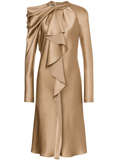 draped satin midi dress in beige