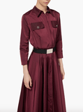 Belted burgundy shirt dress