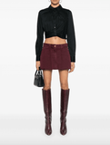 Burgundy denim mini skirt