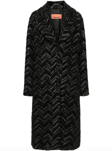 chevron bouclé coat in black