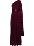 one-shoulder burgundy maxi dress