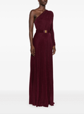 one-shoulder burgundy maxi dress