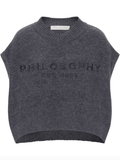 logo-embroidered cropped vest in grey