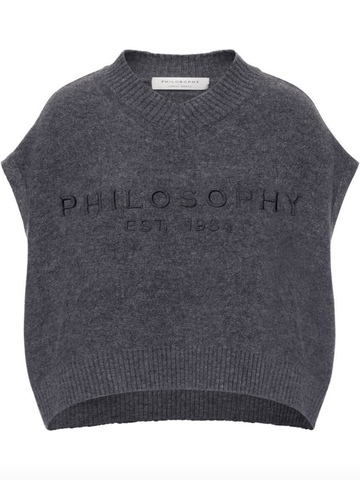 logo-embroidered cropped vest in grey