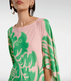 Printed pink and green maxi dress