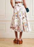 Asymmetric floral-print midi skirt