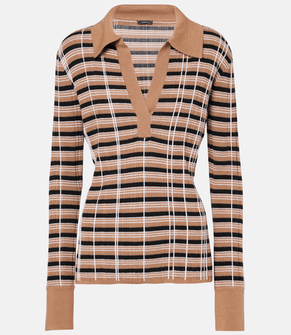 Checked wool and silk polo sweater