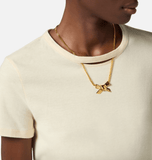 T-shirt with bow necklace in yellow