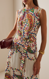 Long Cotton Dress with placed floral paisley print