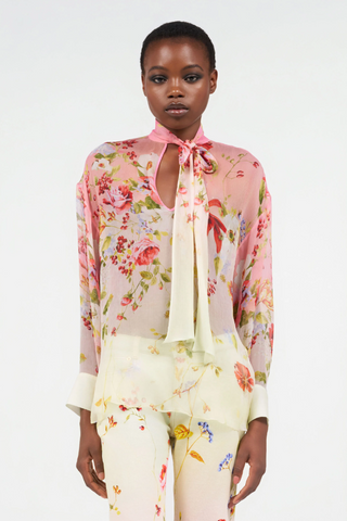 Chiffon Blouse with Miami Flowers Print