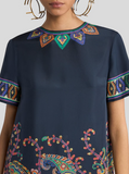 Silk Mini dress with placed floral paisley print