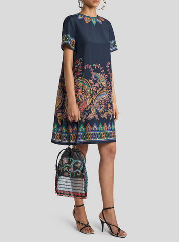Silk Mini dress with placed floral paisley print