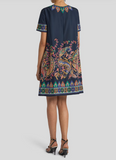Silk Mini dress with placed floral paisley print