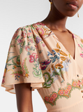 Long dress with placed flora and fauna print