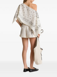Printed linen cape top