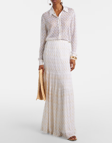 Long skirt with ruffles and lace motif