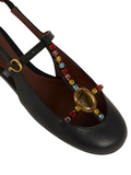 Low leather slingbacks with rhinestones