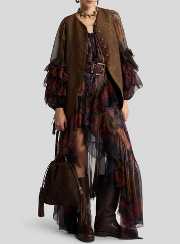 Cotton-blend jacquard waistcoat with paisley motif