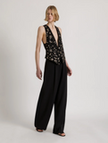 Tailored vest with multicolor floral embroidery
