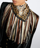 Scarf with fringing and floral motif