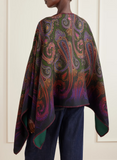 Reversible wool cape with degradé paisley motif