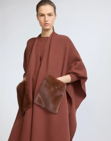 Merino knit poncho with mink fur