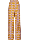 Check-print silk flared trousers