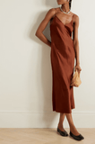 Clea silk satin brown dress