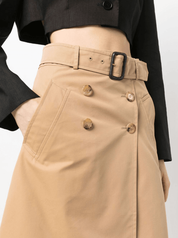 high-waisted belted midi skirt