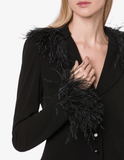 Black jacket with feathers