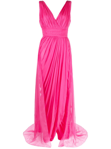 draped tulle silk gown in pink