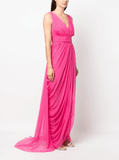 draped tulle silk gown in pink