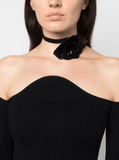 Floral-appliqué chocker in black