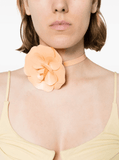 Floral-appliqué chocker in salmon pink