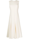 crepe flared midi dress in white