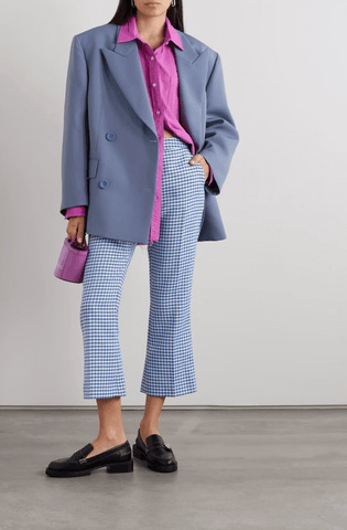 Cropped gingham woven flared pants