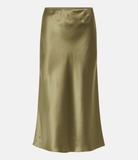 Isaak satin silk midi skirt in green