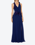 appliqué-detail silk blue dress