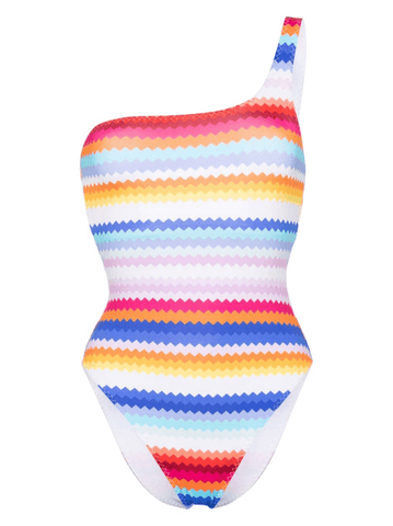 zigzag-print one-shoulder swimsuit