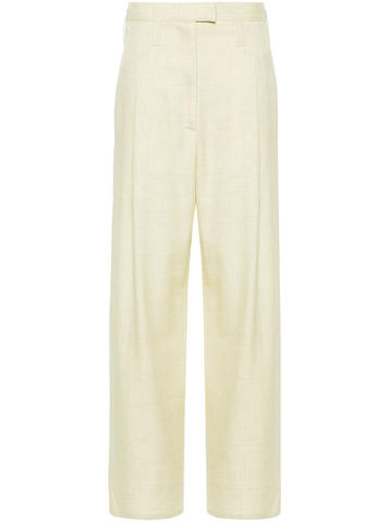 chambray pleated straight trousers