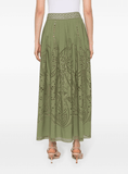 cut-out green poplin midi skirt