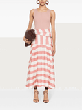 pleat-detail stripe pink skirt