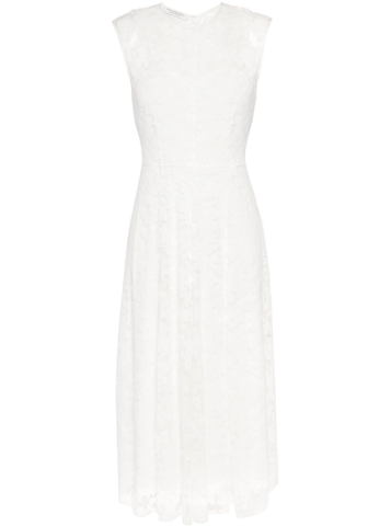 floral-devoré midi white dress
