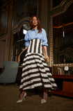 pleat-detail stripe brown skirt