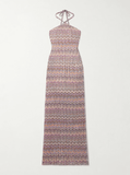 Sequined crochet-knit maxi dress