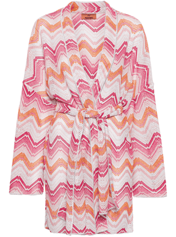 Metallic crochet-knit pink kaftan